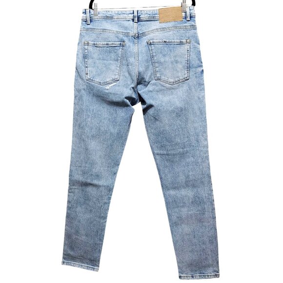 Zara Woman's Light Wash Distressed Straight-Leg Denim Jeans Size 34 - Picture 2 of 14